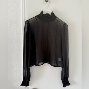 Black Sheer Lurex High Neck Top